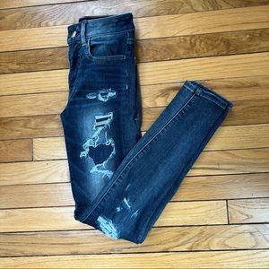 American Eagle distressed ripped patched super super stretch hi rise jegging